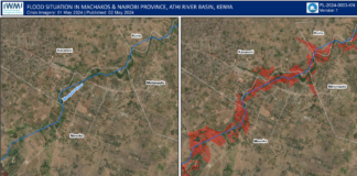 The red color denotes the flooded area which has predominantly impacted crop lands. ClimBeR Initiative / IWMI