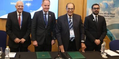 From left to right: Hussein El-Atfy, Secretary General Arab Water Council; Mark Smith, IWMI Director General; Mahmoud Abu-Zeid, President of the Arab Water Council; and Youssef Brouziyne, IWMI Regional Representative in MENA.